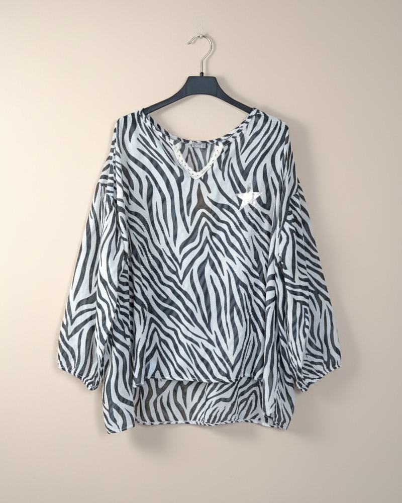 Blouse Femme Imprimé Zèbre Coton Fluide Coupe Ample Confort Style Animal Chic – Zèbre | LyaMode