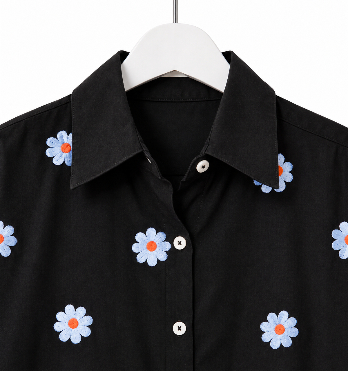 Chemise Marguerite noire à fleurs brodées | LyaMode