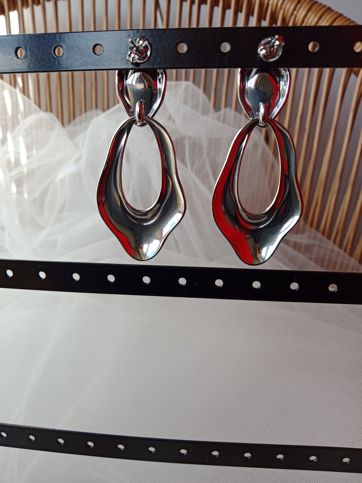 Boucles d’oreilles pendantes acier inoxydable effet miroir Onda | LyaMode