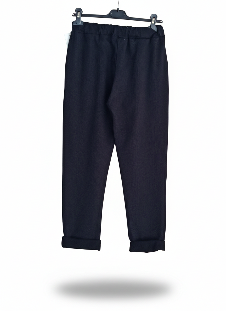 Pantalon Femme Taille Élastique Coton Stretch Coupe Confort Revers Bas Esprit Souple LyaMode