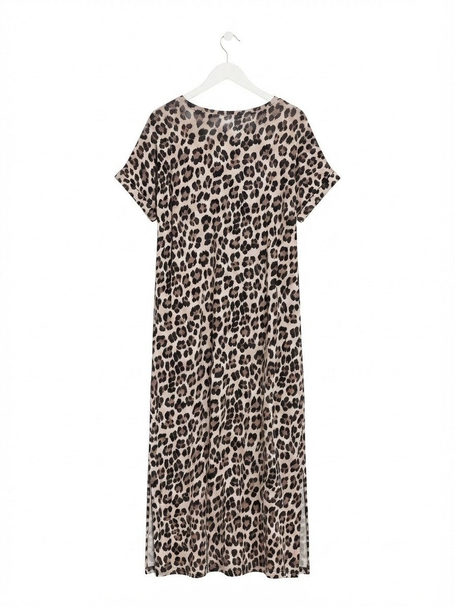 Robe longue léopard Saint-Tropez en coton stretch avec poches – Taille Unique – LyaMode