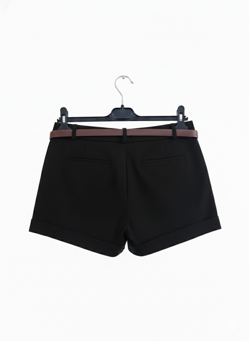 Short femme été coton stretch avec ceinture coupe flatteuse poches et revers casual chic tailles S à L | Summer Belt – LyaMode