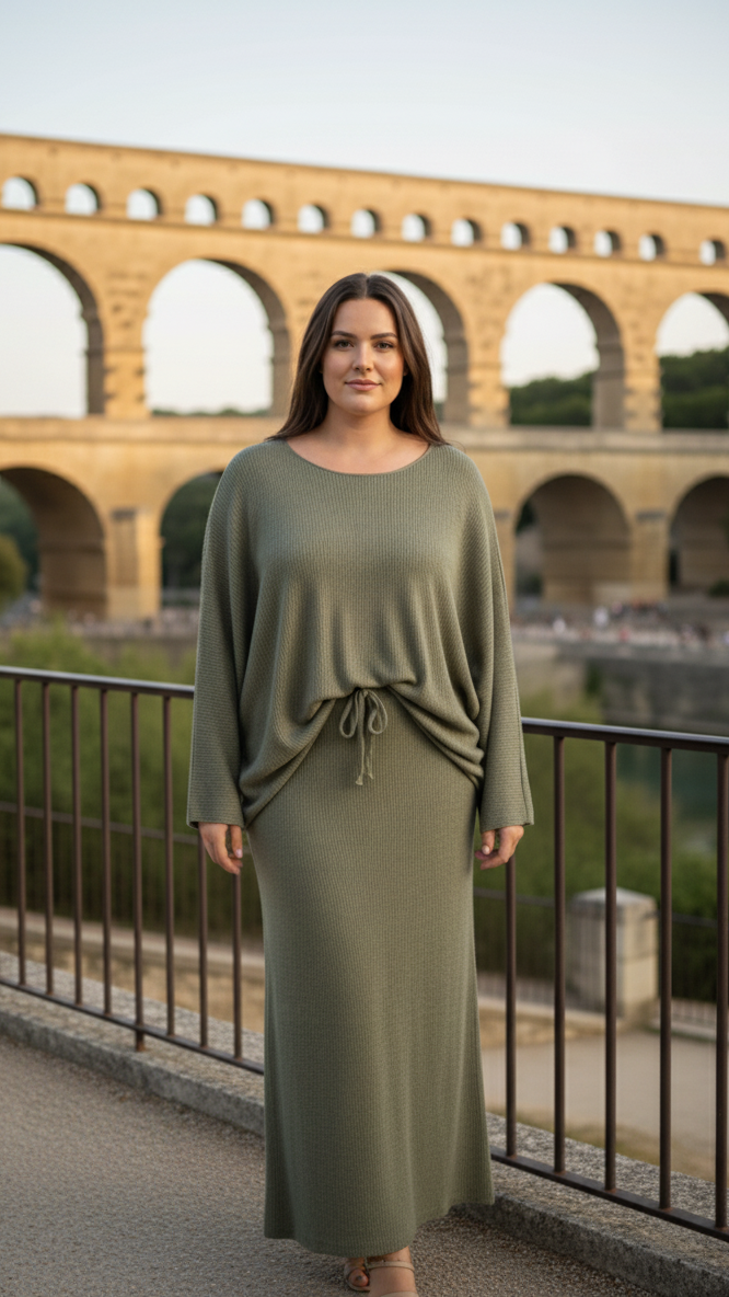 Ensemble femme 2 pièces haut ample + jupe longue fluide maille douce taille unique confortable chic quotidien | Magnolia – LyaMode