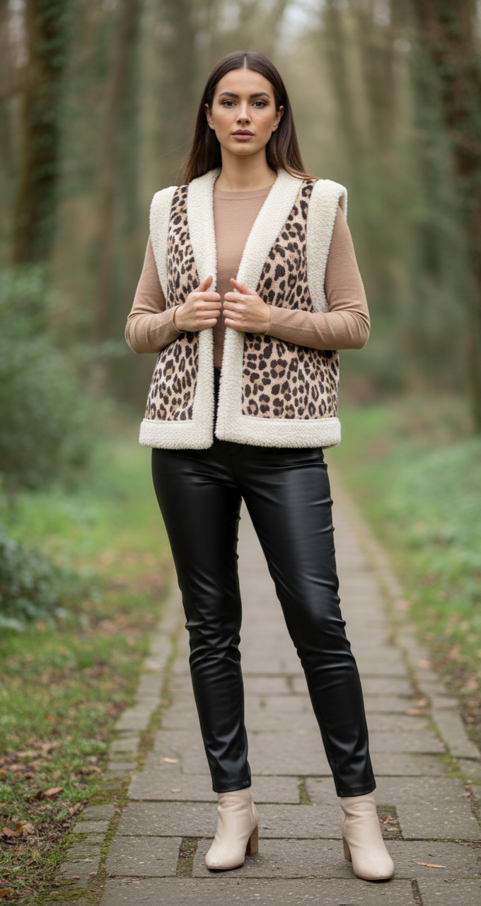 Gilet femme sans manches léopard doublé effet laine ultra doux chaud léger tendance mi-saison hiver taille unique confortable | LéoFur – LyaMode