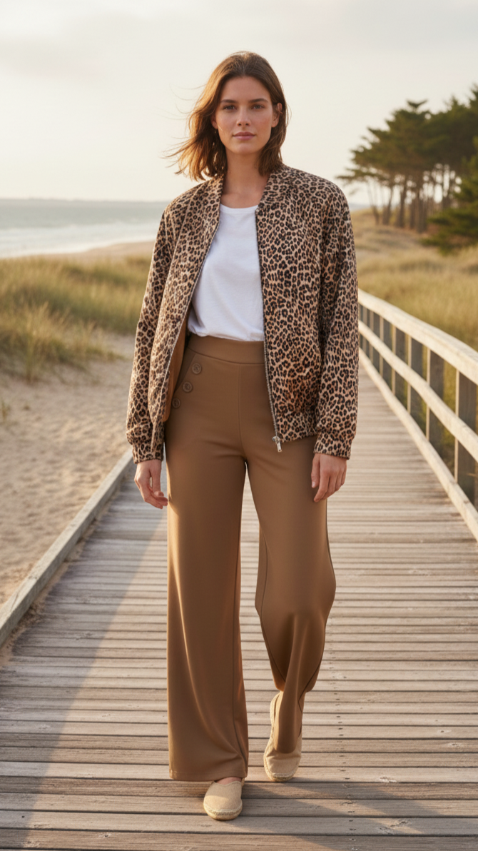 Veste femme léopard zippée coupe fluide légère stretch confortable style casual chic taille unique 34-40 | LéoChic – LyaMode