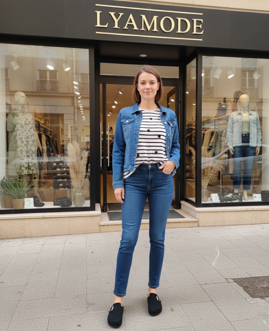 Veste en jean femme coupe moderne denim stretch confortable coton casual chic mi-saison du 36 au 46 | LyaMode