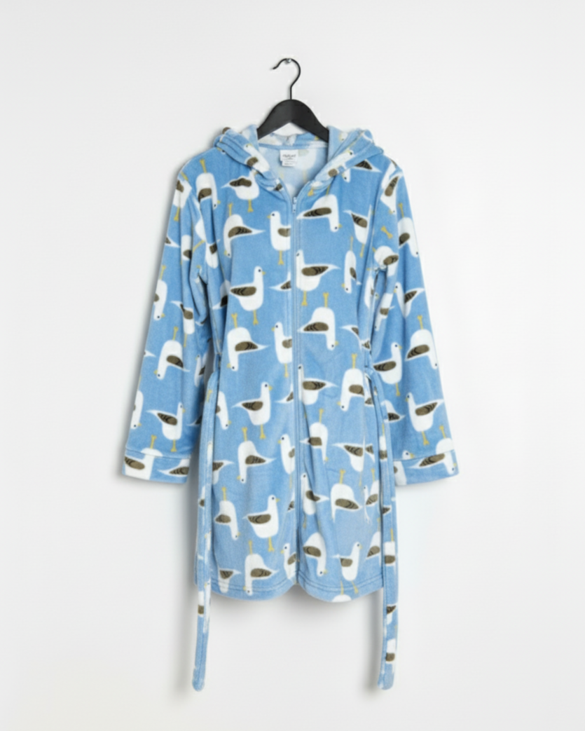 Peignoir Femme Pilou Pilou à Capuche – Robe de Chambre Douce et Chaude Motif Mouettes Cocoon | LyaMode