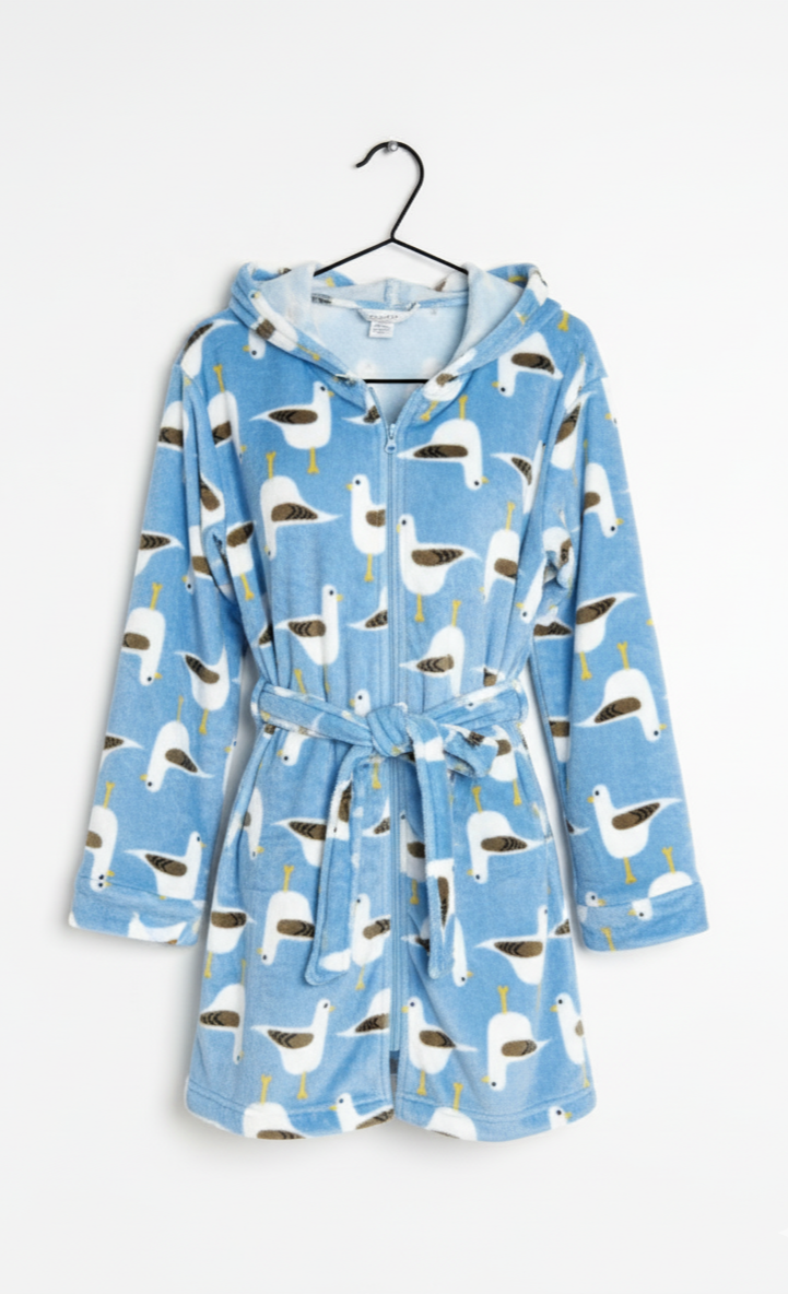 Peignoir Femme Pilou Pilou à Capuche – Robe de Chambre Douce et Chaude Motif Mouettes Cocoon | LyaMode