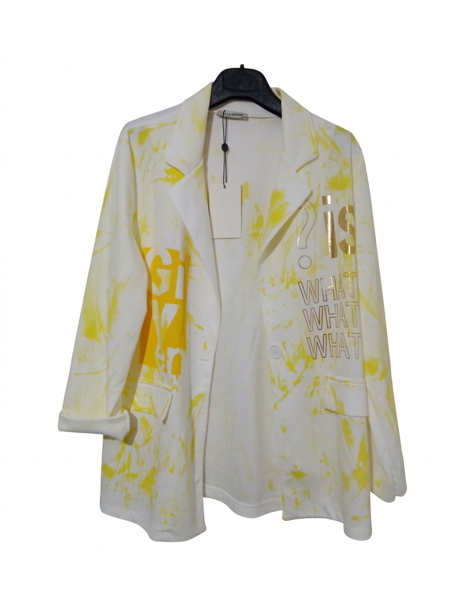 Veste blazer imprimée femme oversize lettres dorées fausses poches "Blaze Pop" LyaMode