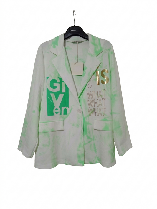 Veste blazer imprimée femme oversize lettres dorées fausses poches Blaze Pop LyaMode