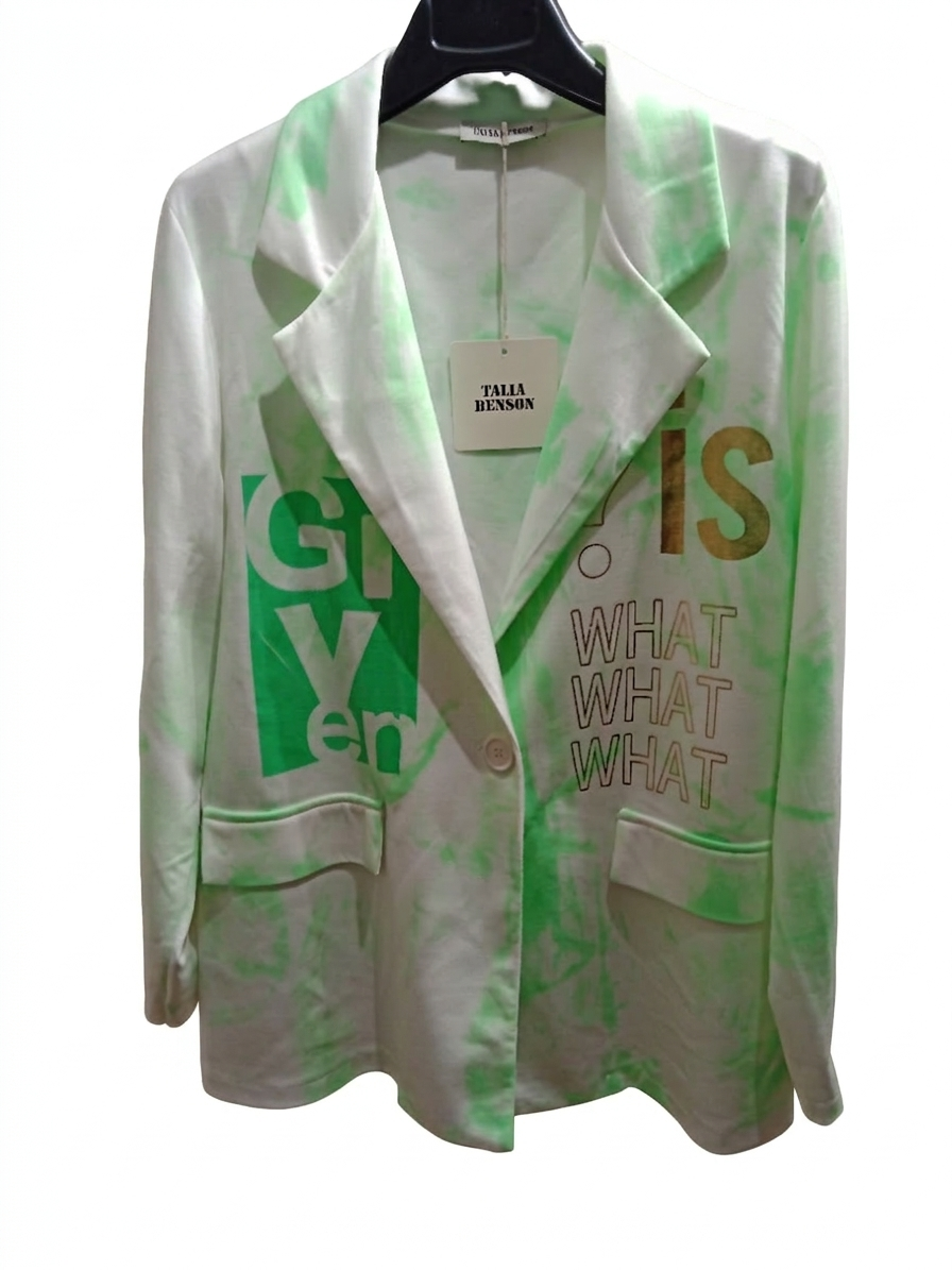 Veste blazer imprimée femme oversize lettres dorées fausses poches "Blaze Pop" LyaMode
