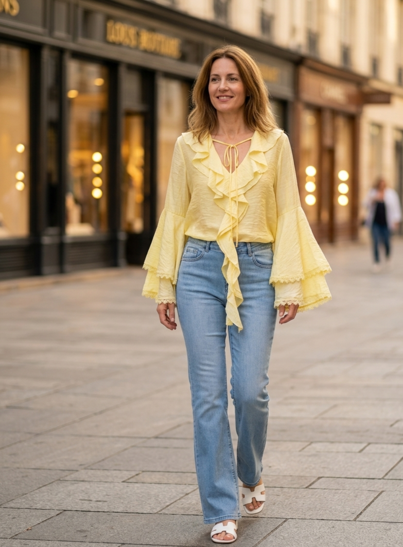 Blouse fluide femme à volants et col lacé légère – Éclat Bohème | LyaMode
