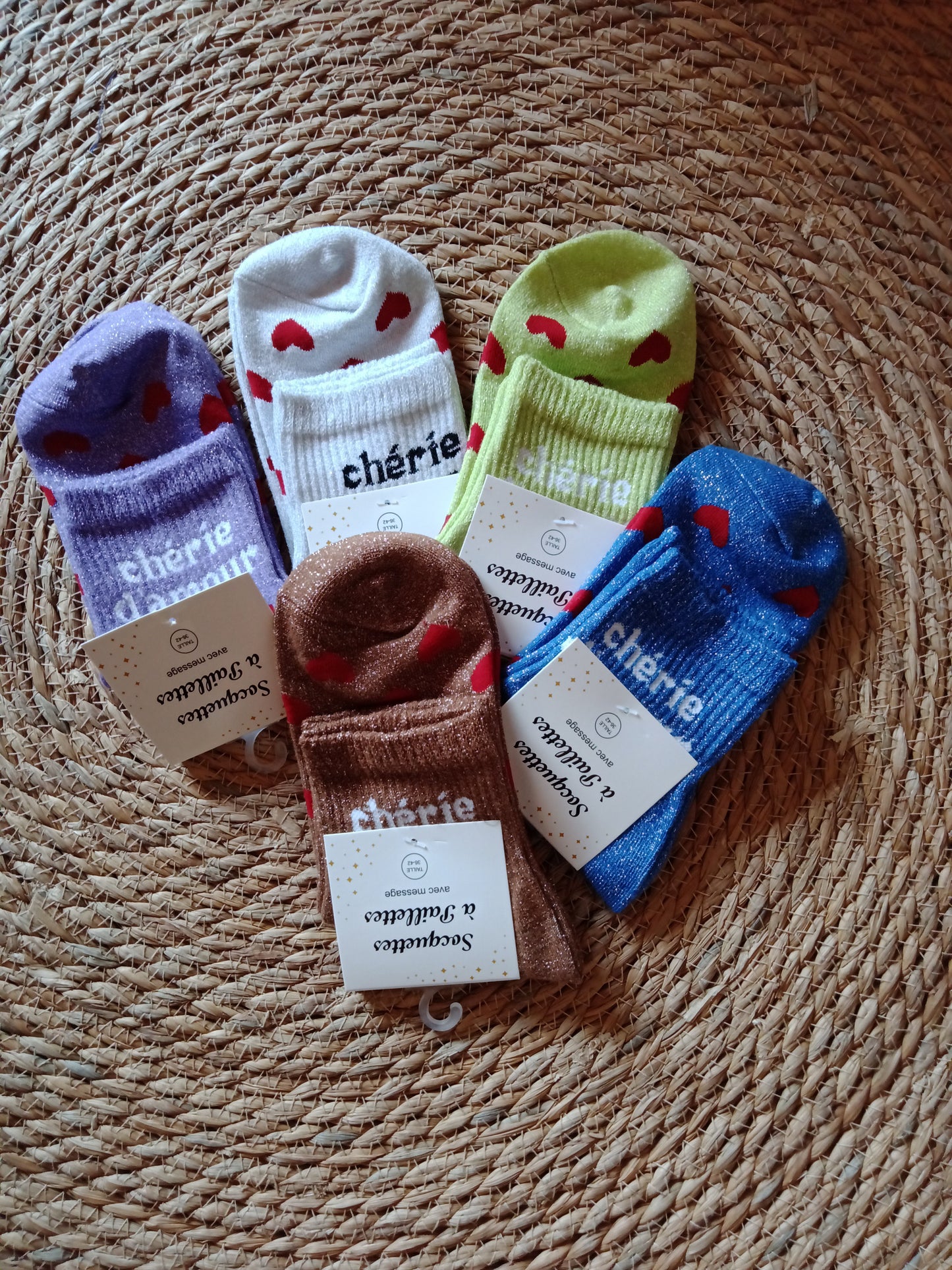 Chaussettes mi-mollet femme cœur pailleté Chérie d’Amour confort coton LyaMode