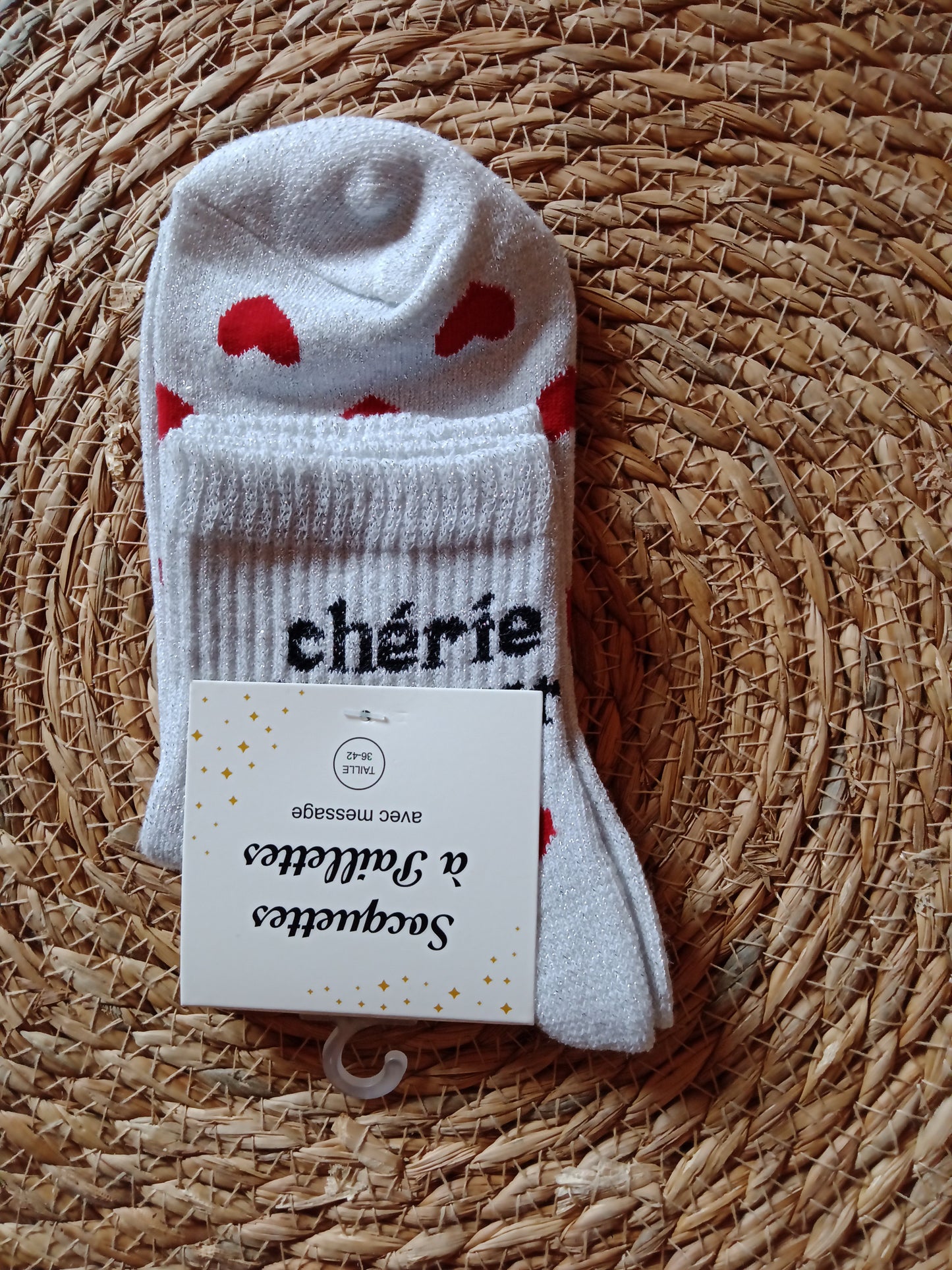 Chaussettes mi-mollet femme cœur pailleté Chérie d’Amour confort coton LyaMode