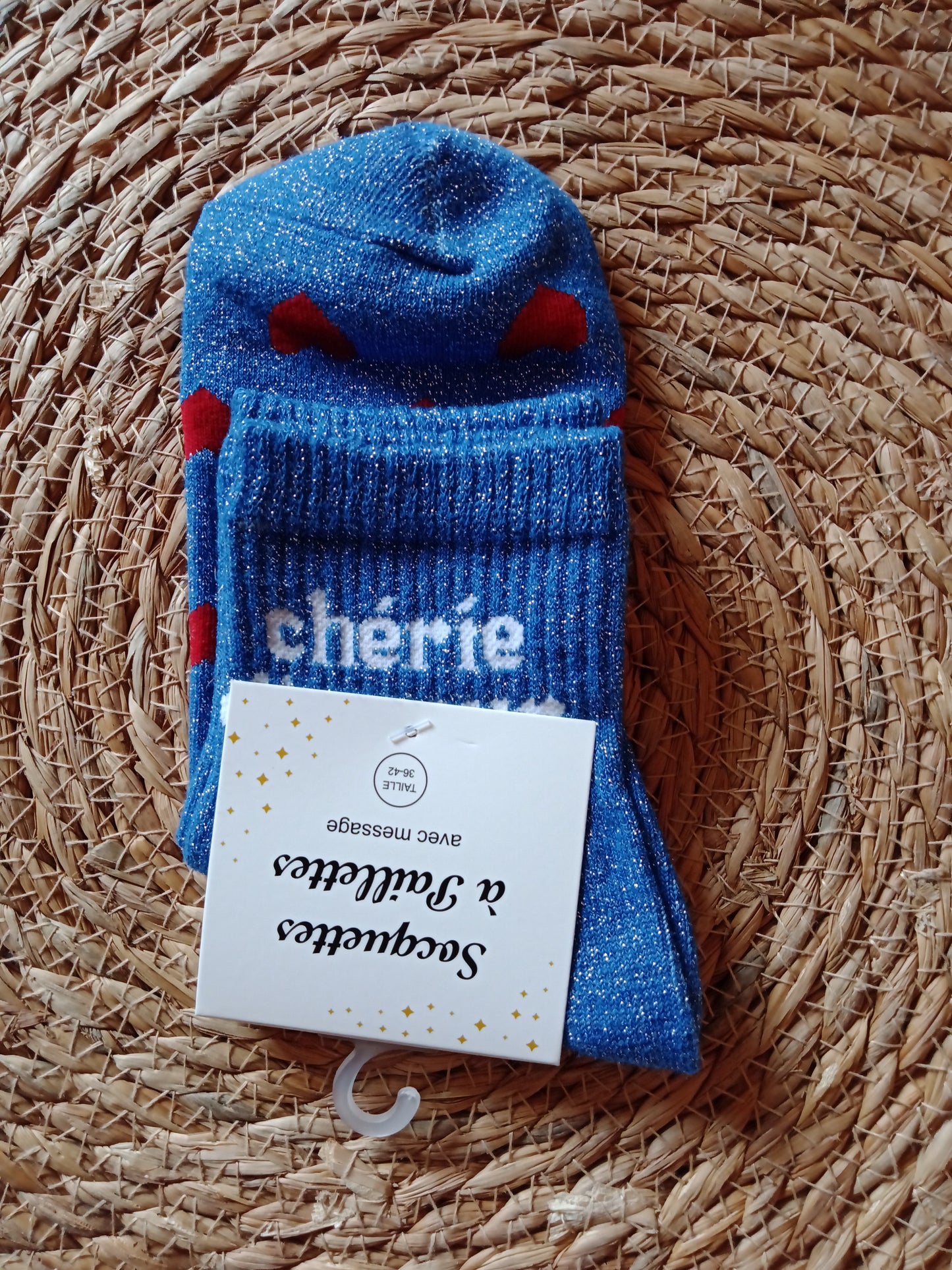 Chaussettes mi-mollet femme cœur pailleté Chérie d’Amour confort coton LyaMode