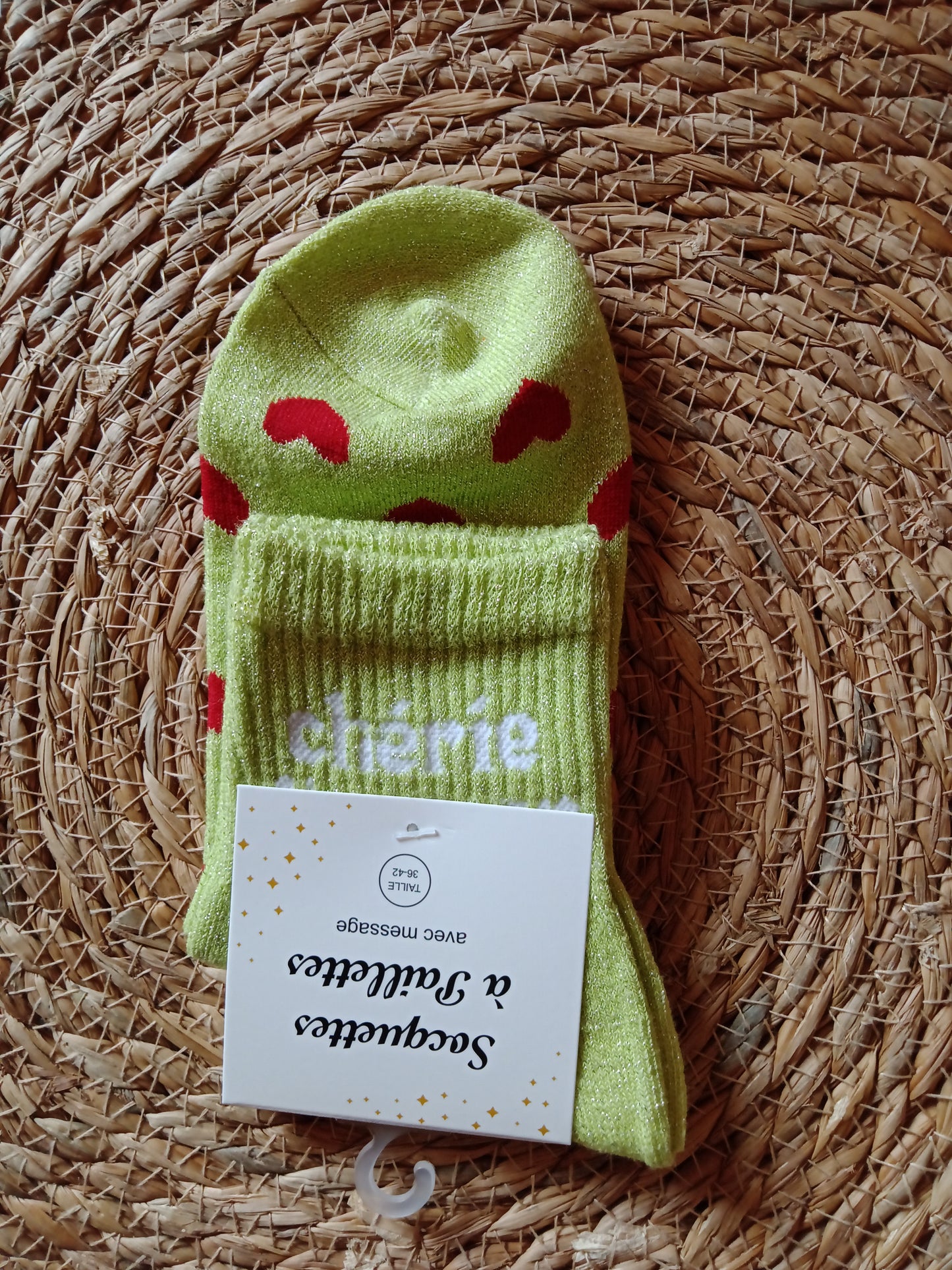 Chaussettes mi-mollet femme cœur pailleté Chérie d’Amour confort coton LyaMode