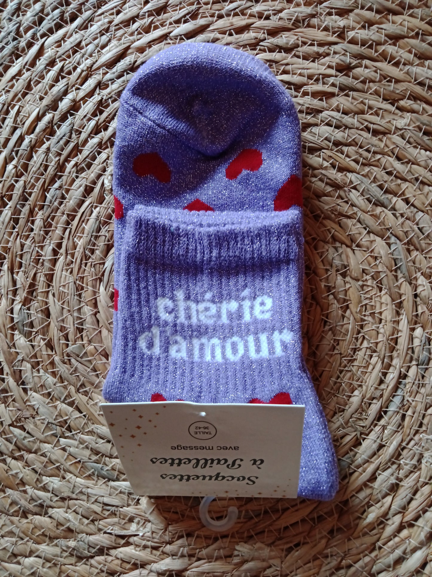 Chaussettes mi-mollet femme cœur pailleté Chérie d’Amour confort coton LyaMode