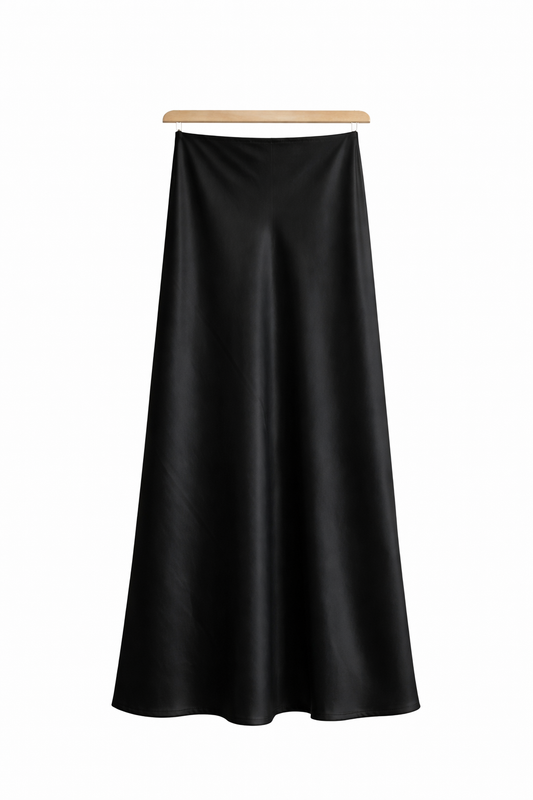 Jupe longue satinée femme fluide taille élastique coupe évasée polyester élasthanne élégante confortable du 36 au 44 | LyaMode