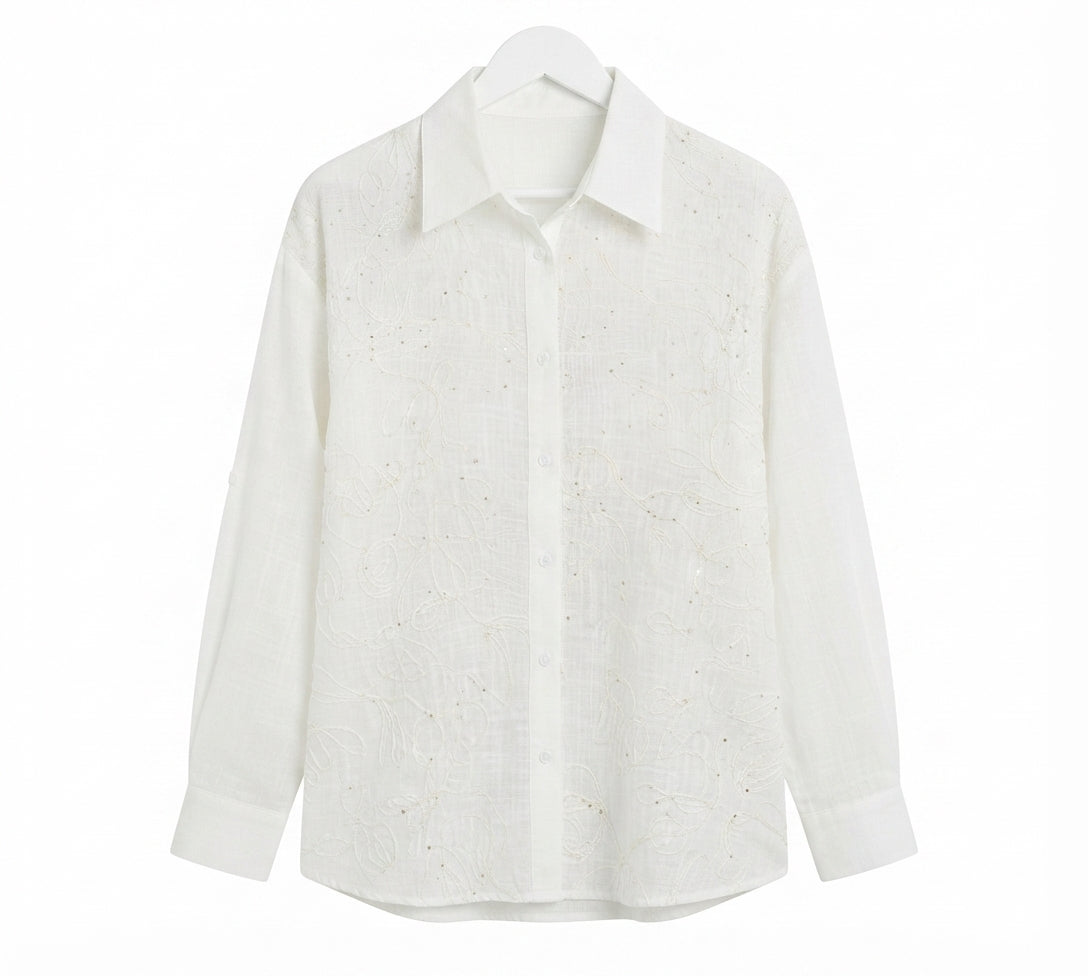 Chemise Femme Brodée Florale 100% Coton | LyaMode