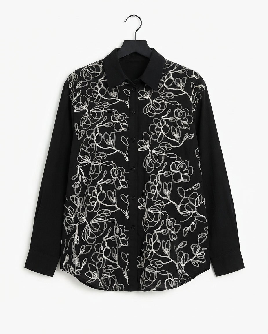 Chemise Femme Brodée Florale 100% Coton | LyaMode