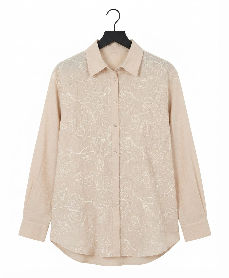 Chemise Femme Brodée Florale 100% Coton | LyaMode