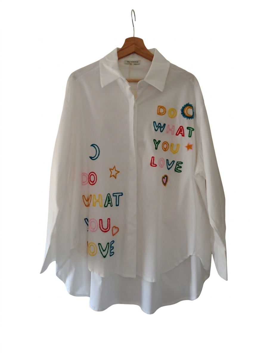 Chemise oversize coton brodée message – Chemise Good Mood – LyaMode