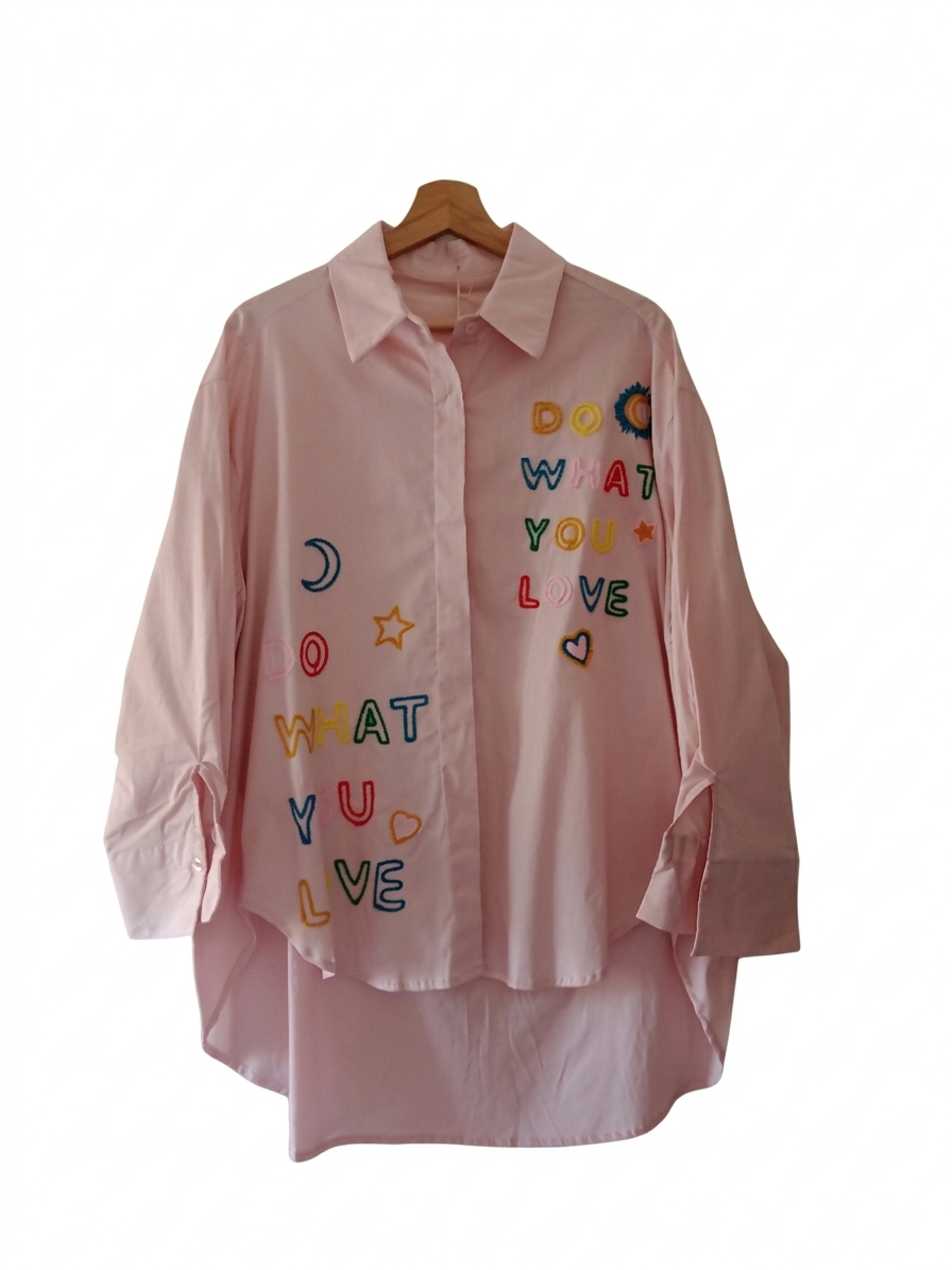 Chemise oversize coton brodée message – Chemise Good Mood – LyaMode