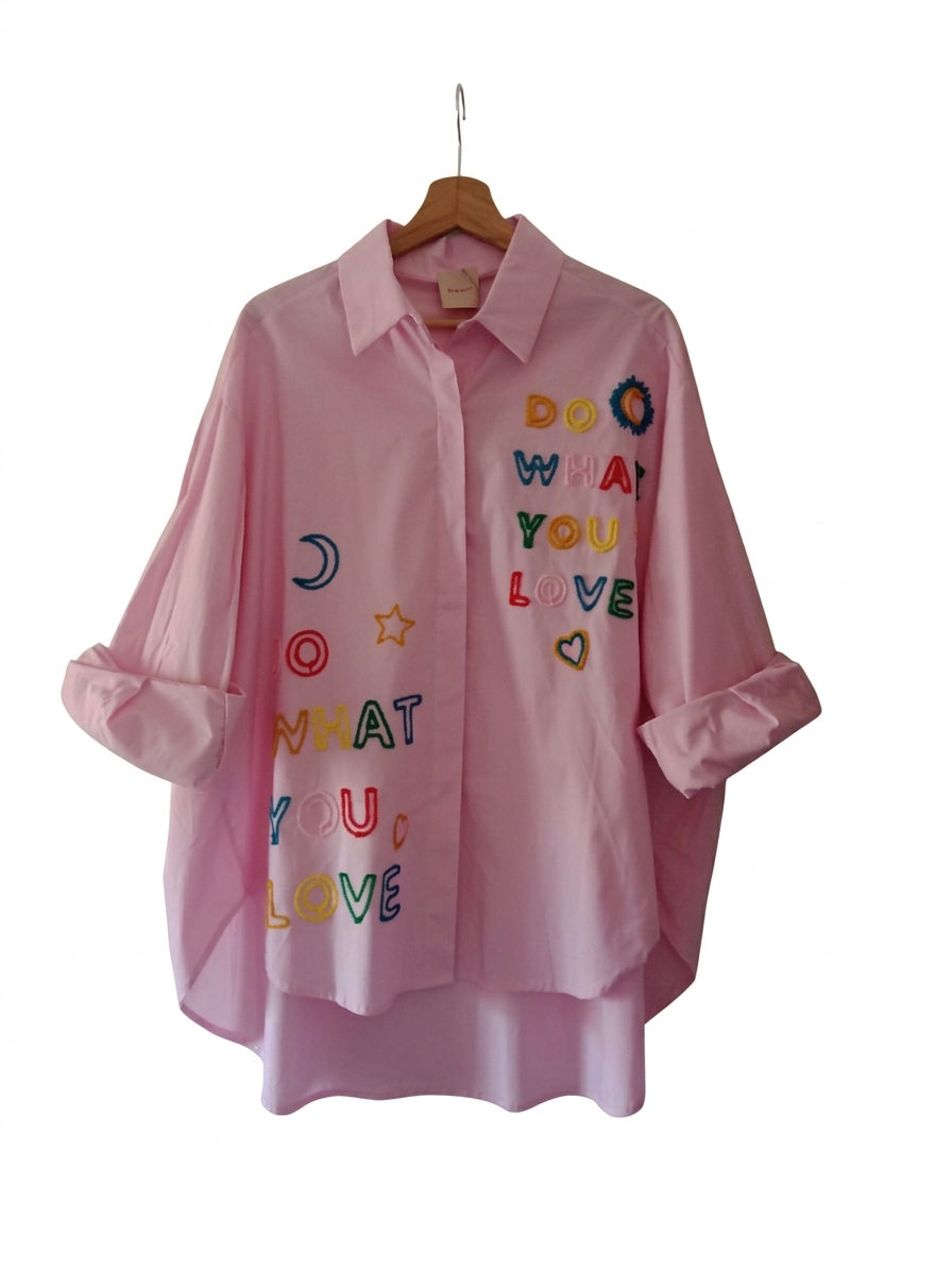 Chemise oversize coton brodée message – Chemise Good Mood – LyaMode