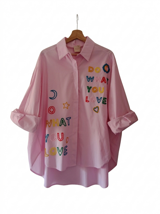 Chemise oversize coton brodée message – Chemise Good Mood – LyaMode