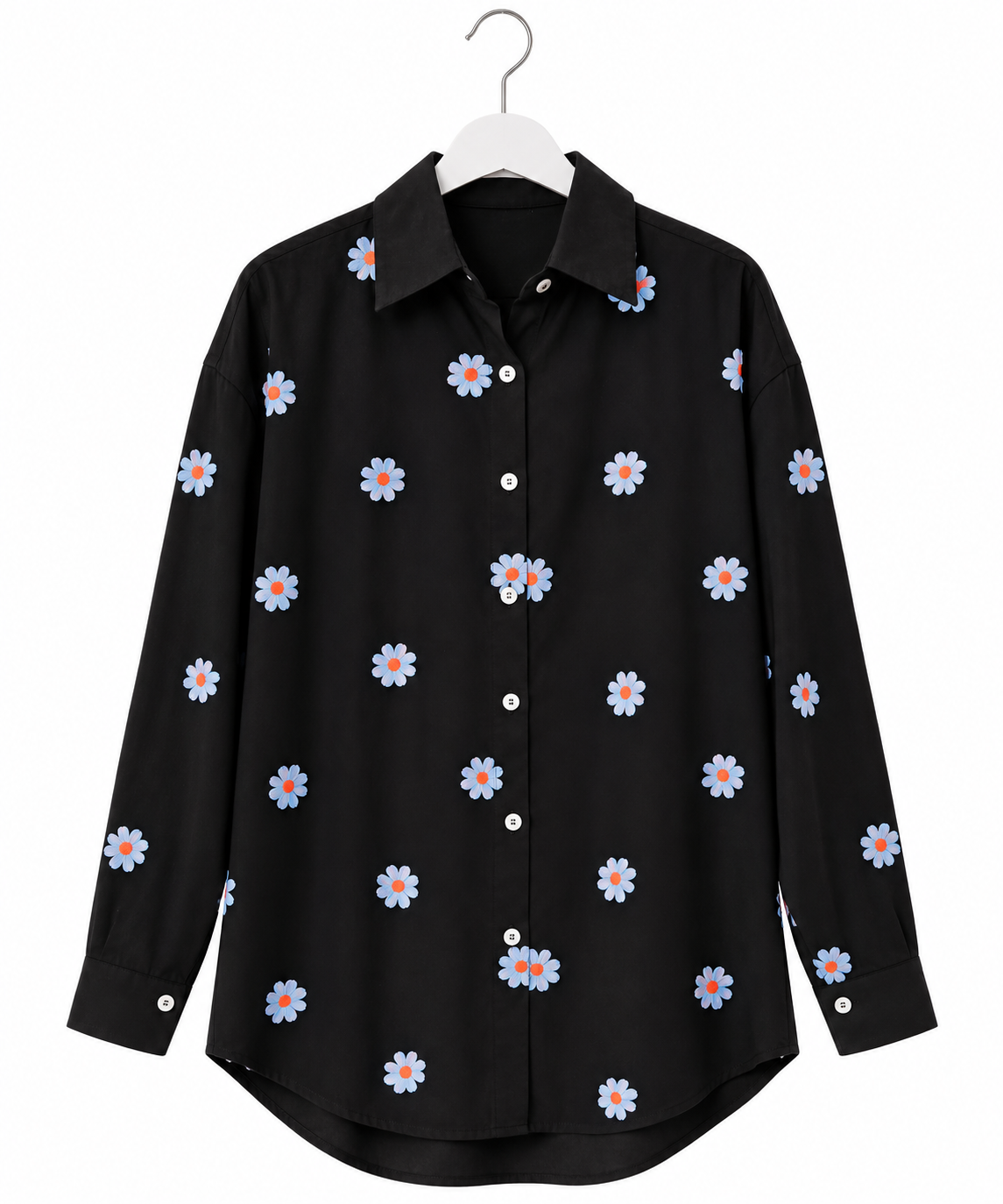 Chemise Marguerite noire à fleurs brodées | LyaMode