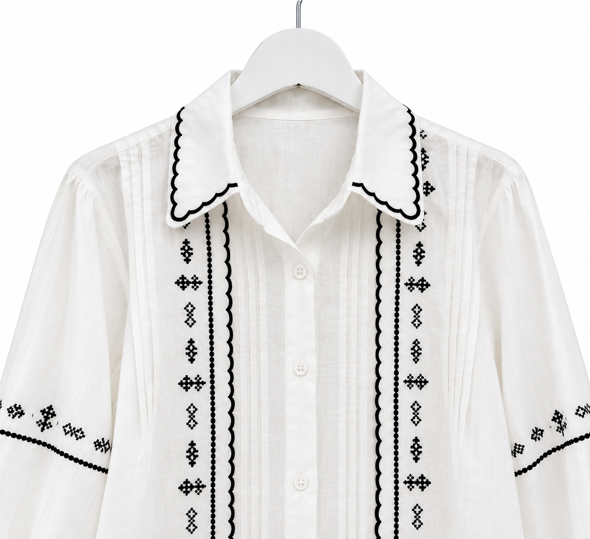 Chemise NOMADE femme blanche brodée noire | LyaMode
