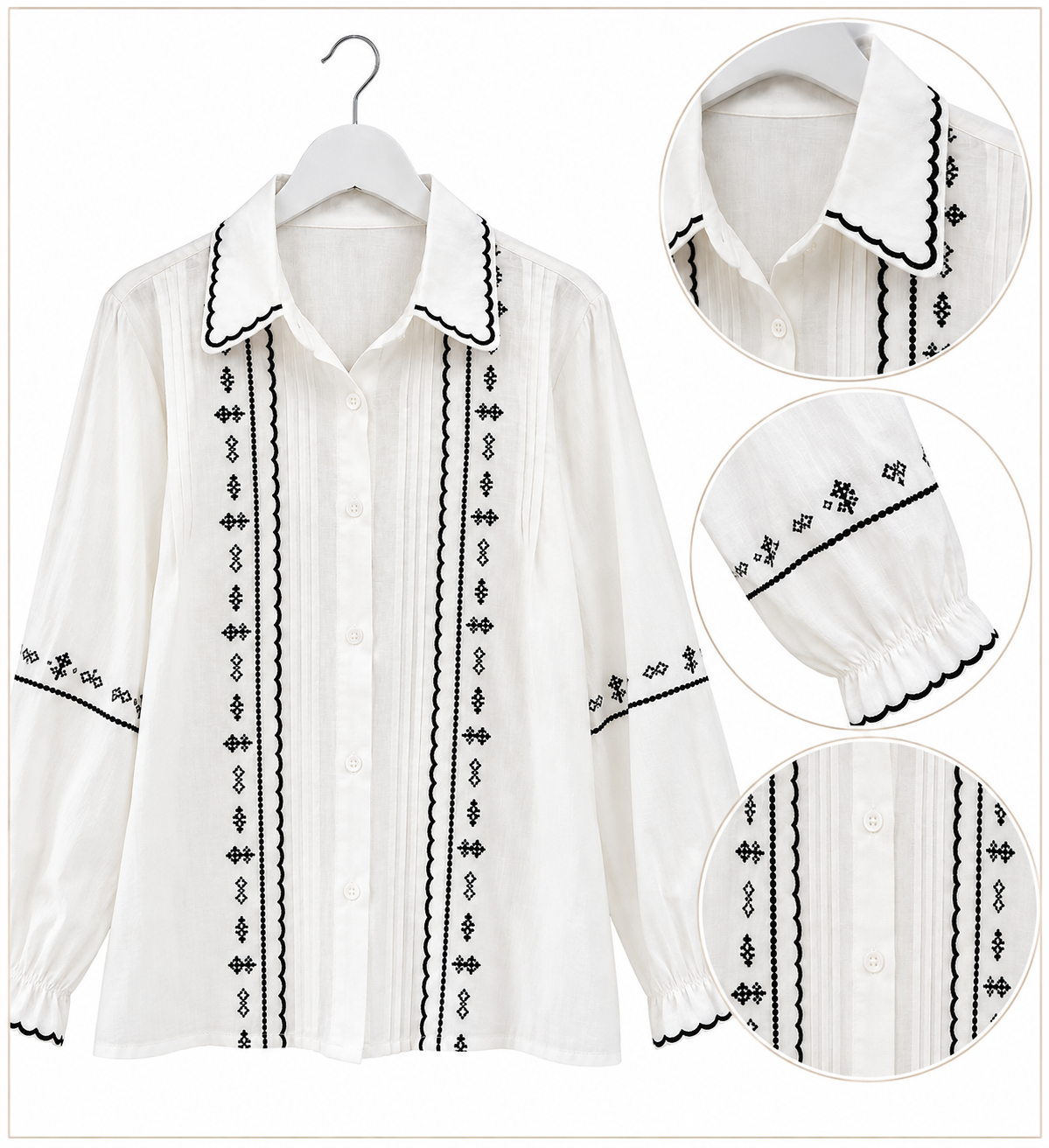Chemise NOMADE femme blanche brodée noire | LyaMode
