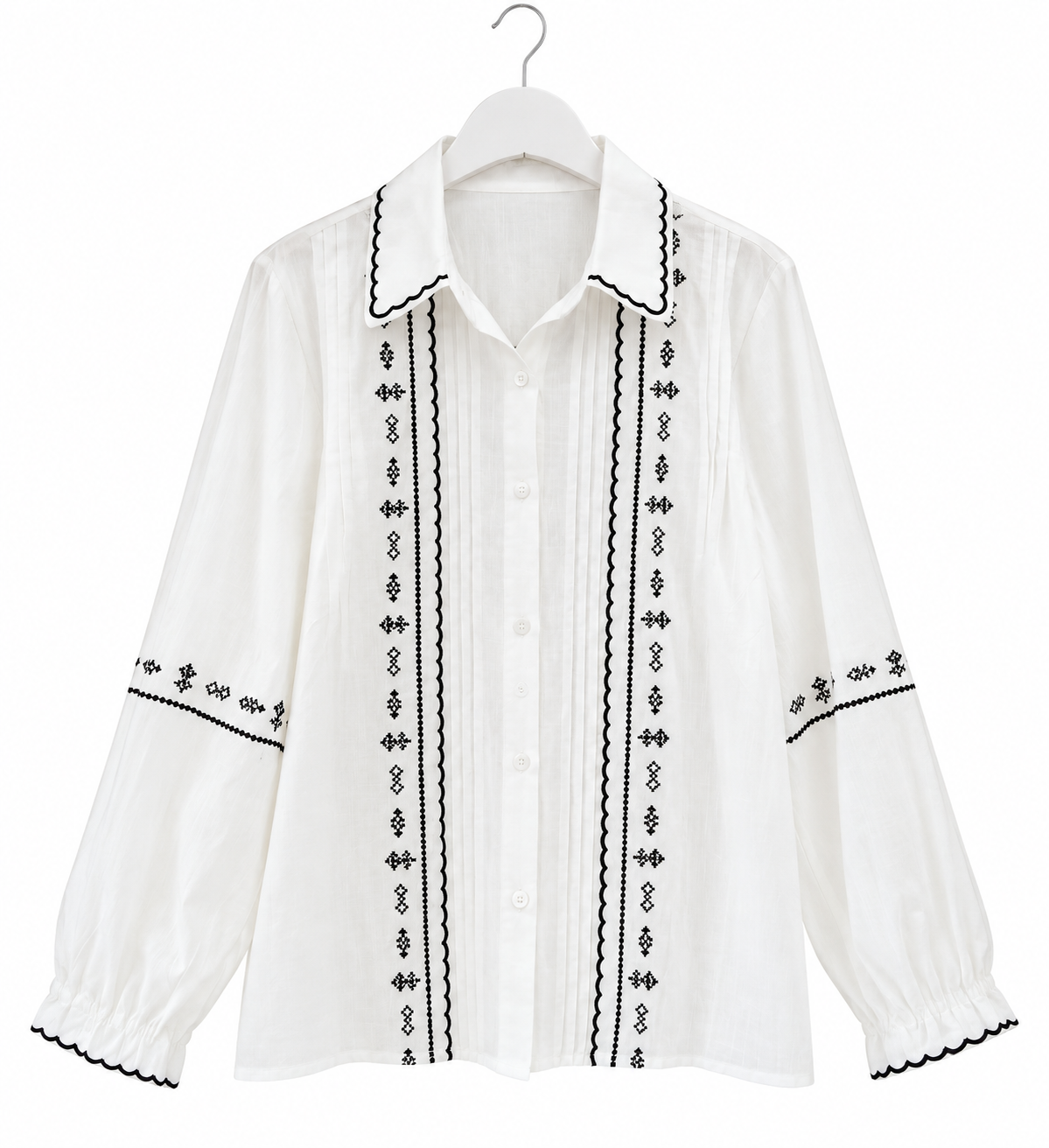Chemise NOMADE femme blanche brodée noire | LyaMode