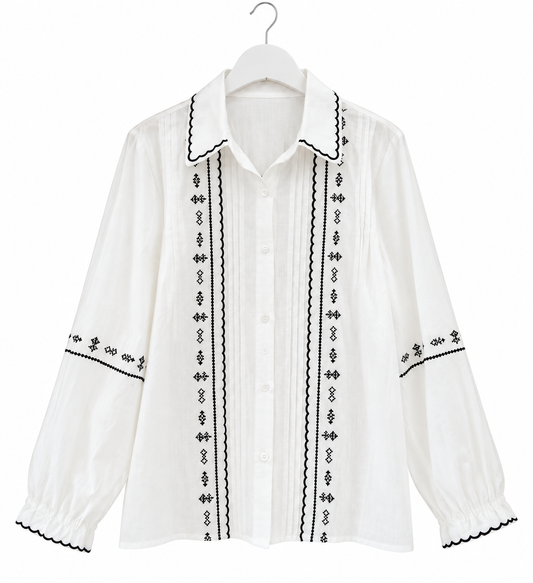 Chemise NOMADE femme blanche brodée noire | LyaMode