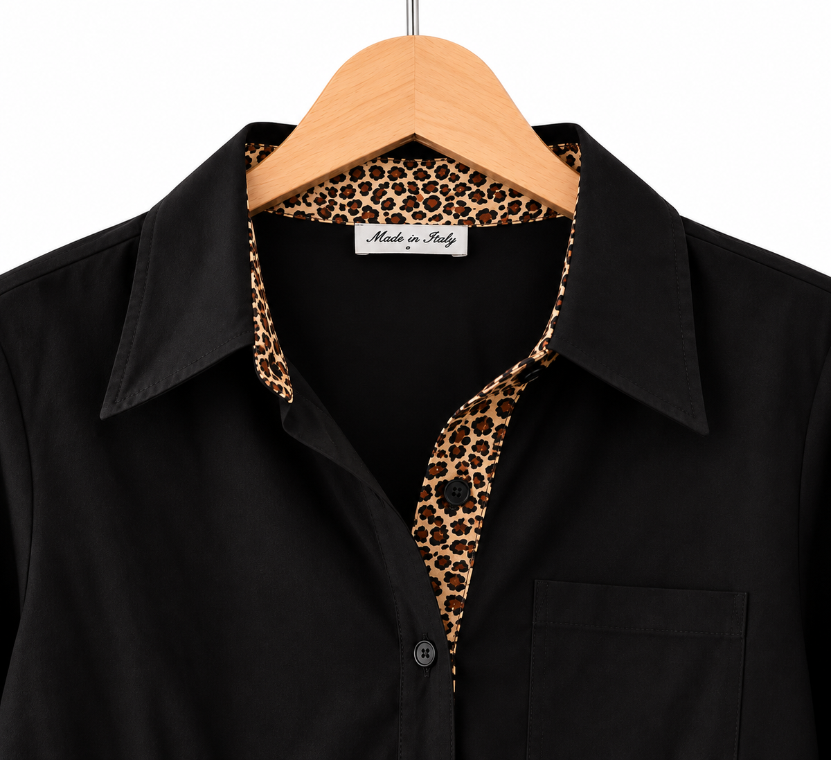 Chemise SAVANA noire détails léopard femme | LyaMode