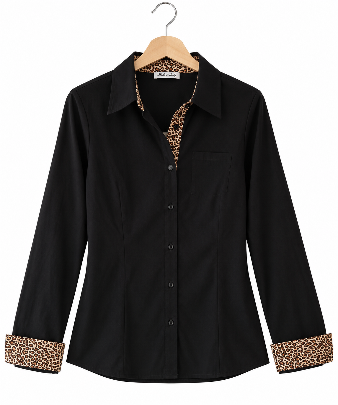 Chemise SAVANA noire détails léopard femme | LyaMode