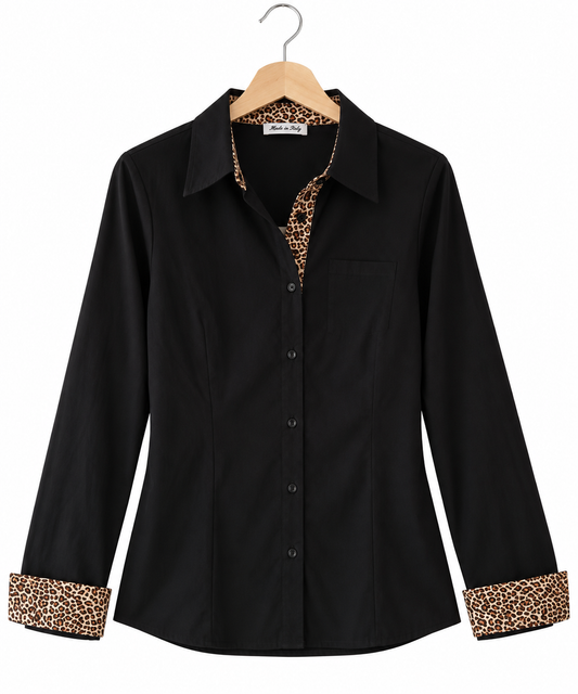 Chemise SAVANA noire détails léopard femme | LyaMode