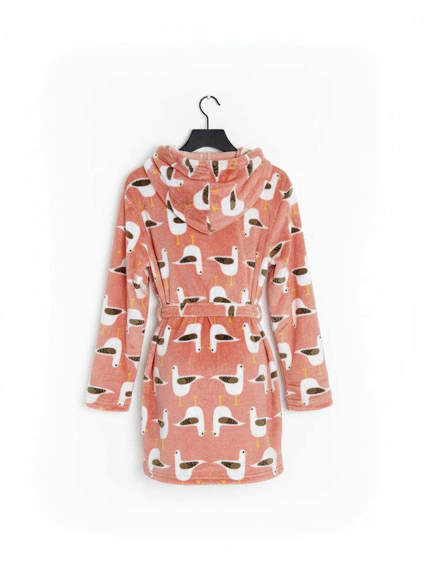 Peignoir Femme Pilou Pilou à Capuche – Robe de Chambre Douce et Chaude Motif Mouettes Cocoon | LyaMode