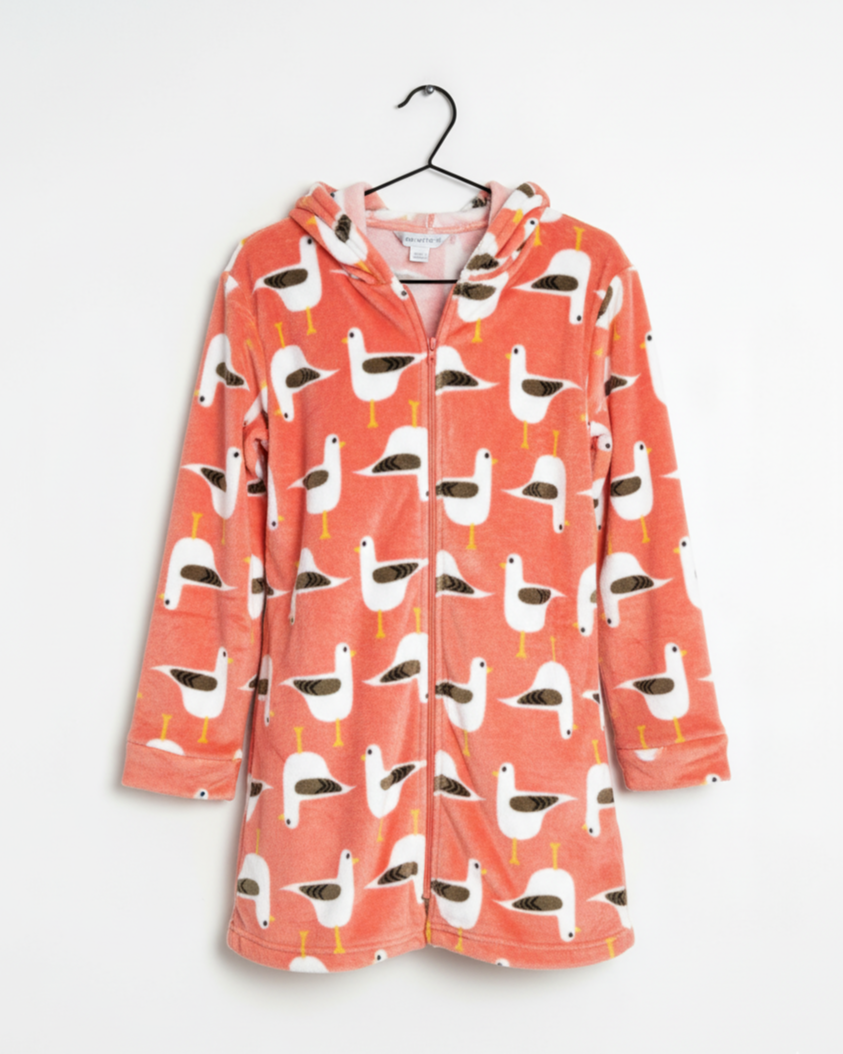Peignoir Femme Pilou Pilou à Capuche – Robe de Chambre Douce et Chaude Motif Mouettes Cocoon | LyaMode
