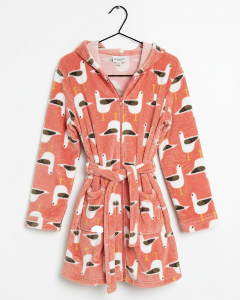 Peignoir Femme Pilou Pilou à Capuche – Robe de Chambre Douce et Chaude Motif Mouettes Cocoon | LyaMode