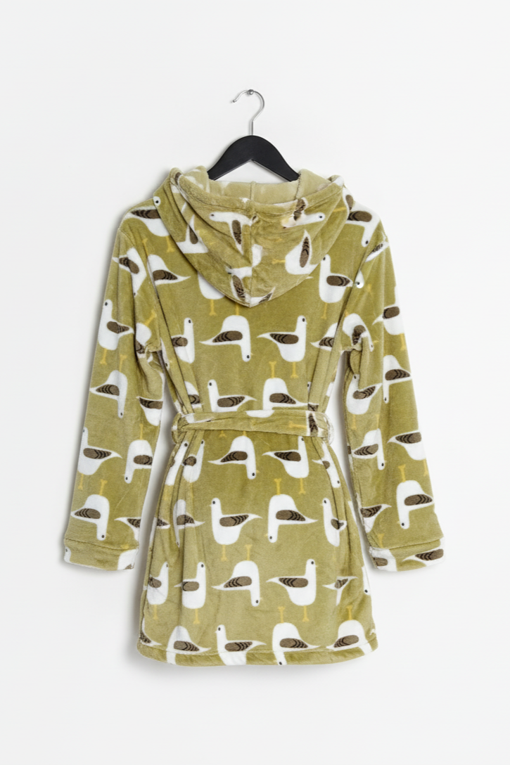 Peignoir Femme Pilou Pilou à Capuche – Robe de Chambre Douce et Chaude Motif Mouettes Cocoon | LyaMode