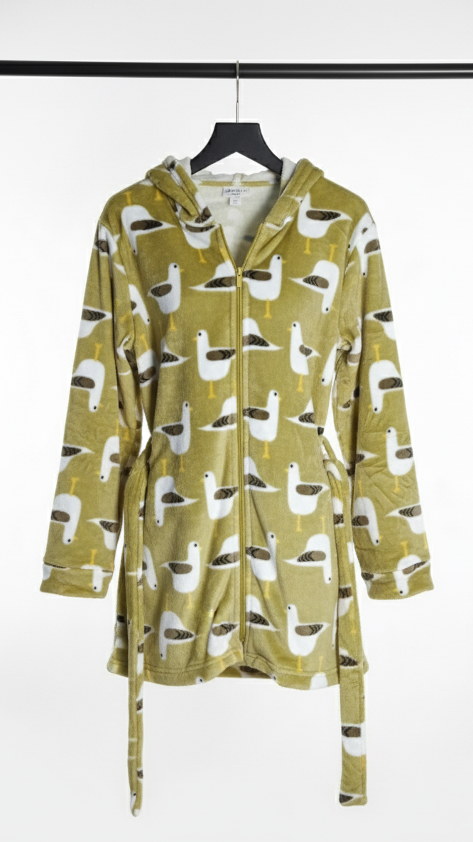 Peignoir Femme Pilou Pilou à Capuche – Robe de Chambre Douce et Chaude Motif Mouettes Cocoon | LyaMode