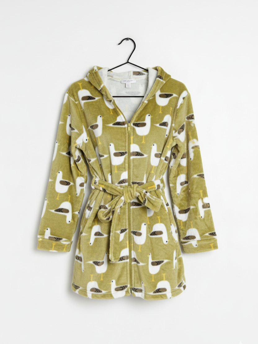 Peignoir Femme Pilou Pilou à Capuche – Robe de Chambre Douce et Chaude Motif Mouettes Cocoon | LyaMode