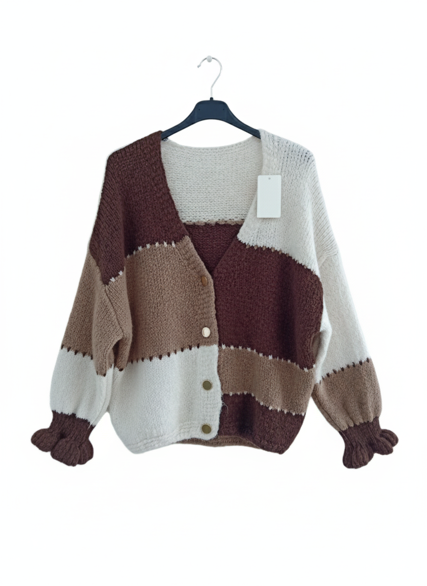 Gilet CocoonCardi – Cardigan maille épaisse ultra douce boutons dorés coupe loose chic confortable femme taille unique | LyaMode