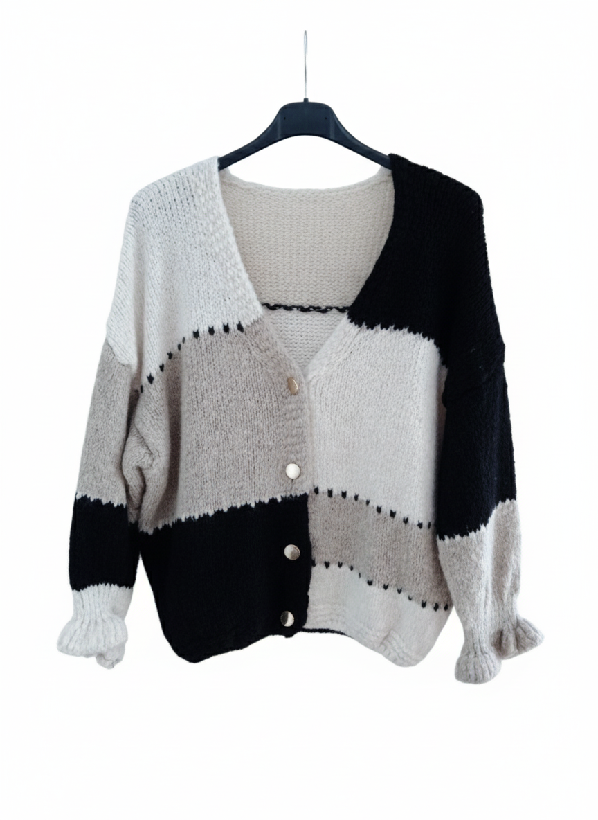 Gilet CocoonCardi – Cardigan maille épaisse ultra douce boutons dorés coupe loose chic confortable femme taille unique | LyaMode