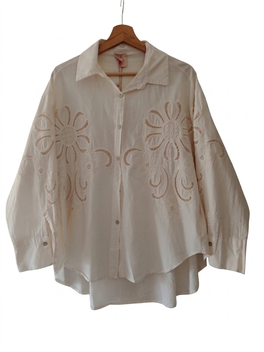 Chemise brodée femme oversize coton manches longues – Aura Brodée | LyaMode