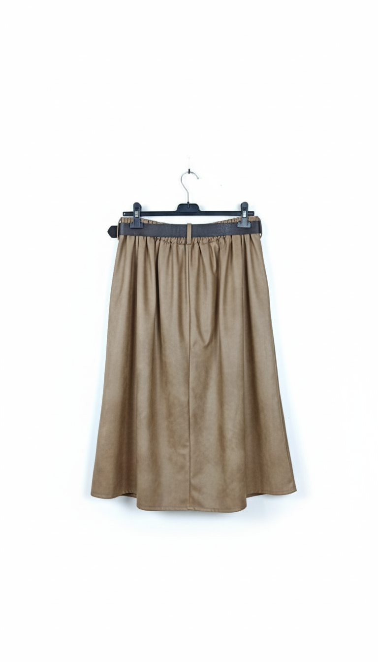 Jupe midi effet cuir femme coupe évasée taille élastique chic moderne confortable | Élégance Suave – LyaMode