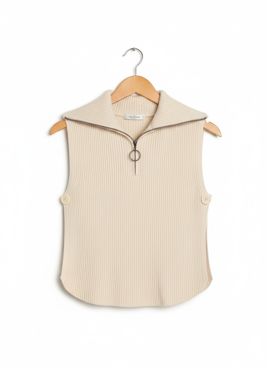 Pull sans manches femme maille douce col zippé coupe confortable chic | Cozy Chic – LyaMode