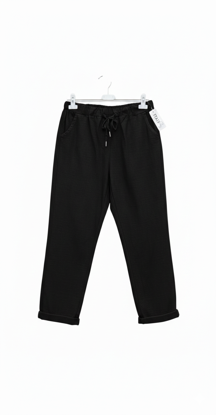 Pantalon Femme Coton Lin Taille Élastique Poches Coupe Confort Été L’Été en Douceur LyaMode