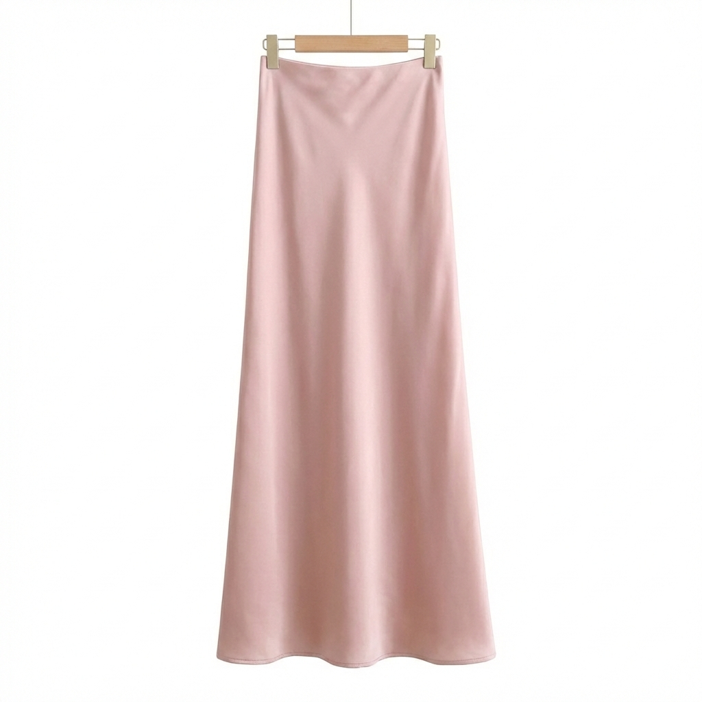 Jupe longue satinée femme fluide taille élastique coupe évasée polyester élasthanne élégante confortable du 36 au 44 | LyaMode